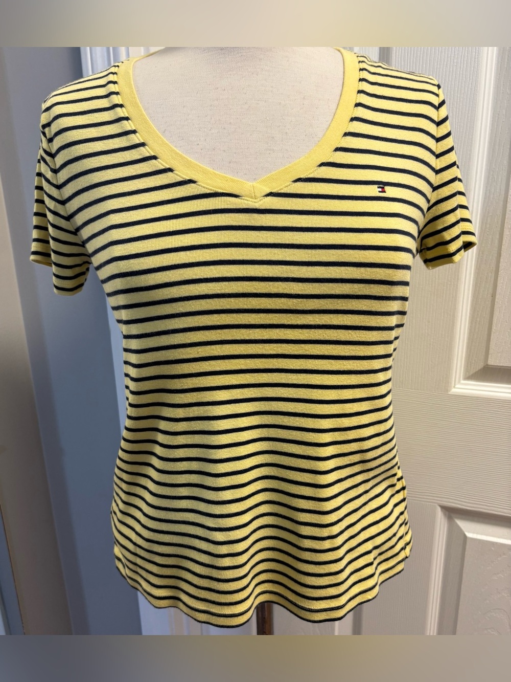 Tommy Hilfiger Yellow & Black Stripe V-Neck Tee
